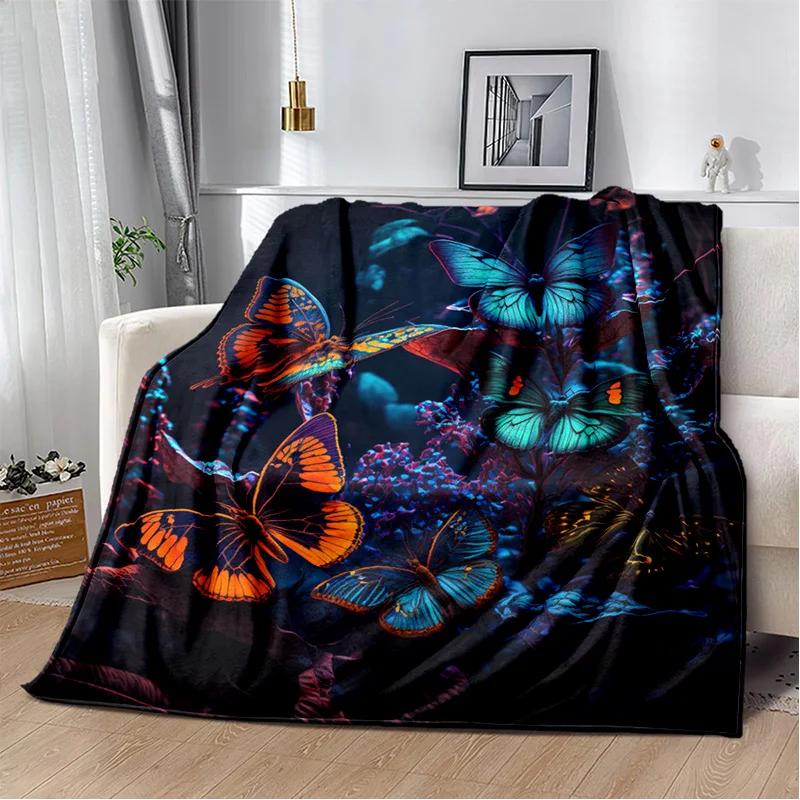 HD Fantasy Butterfly Flower Cartoon Blanket,Soft Throw Blanket for Home Bedroom Bed Sofa Picnic Travel Office Cover Blanket Kids