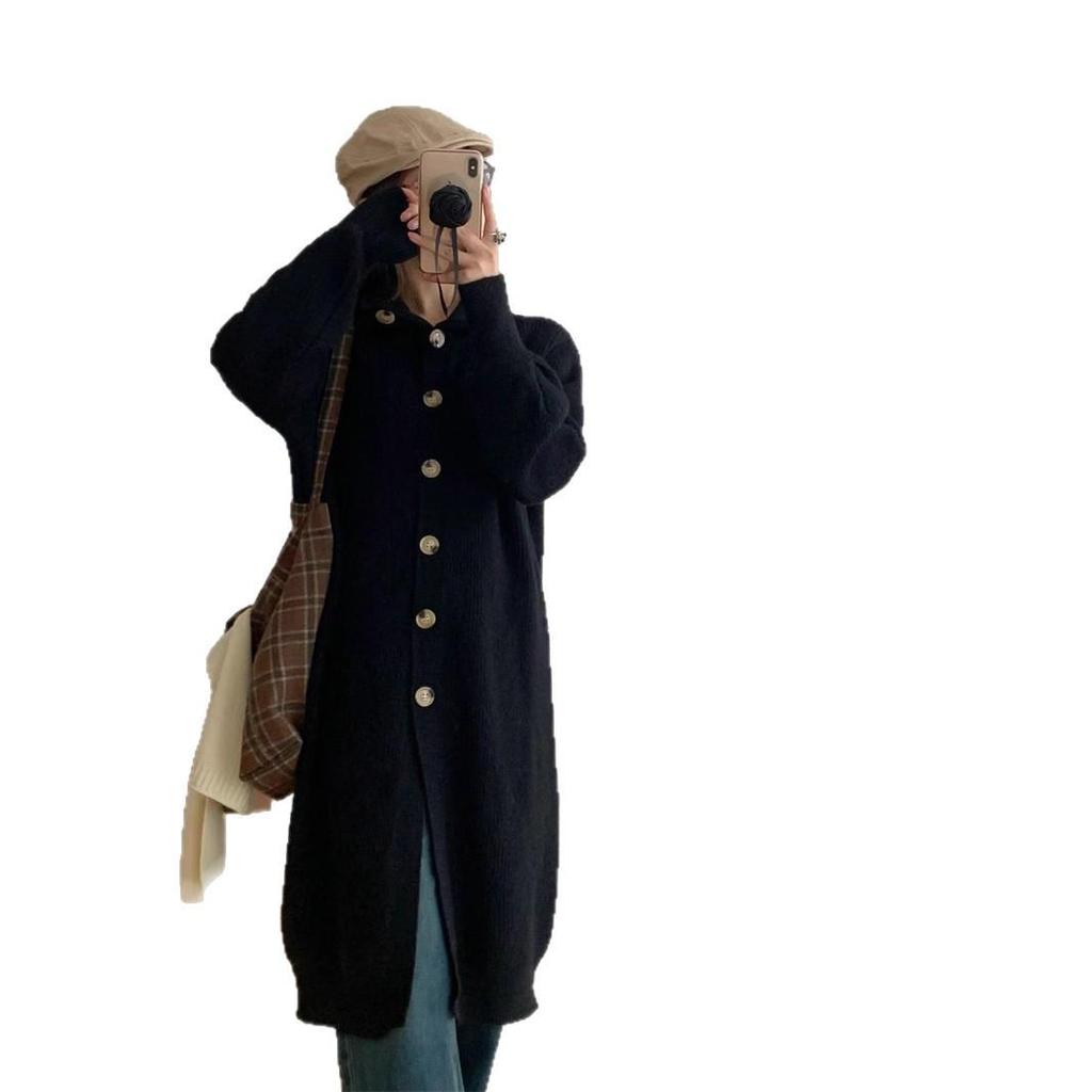 Strickjacke mit hohem Kragen und mittellanger Länge für Damen - 2025 Herbst/Winter Schlank machender Pullovermantel