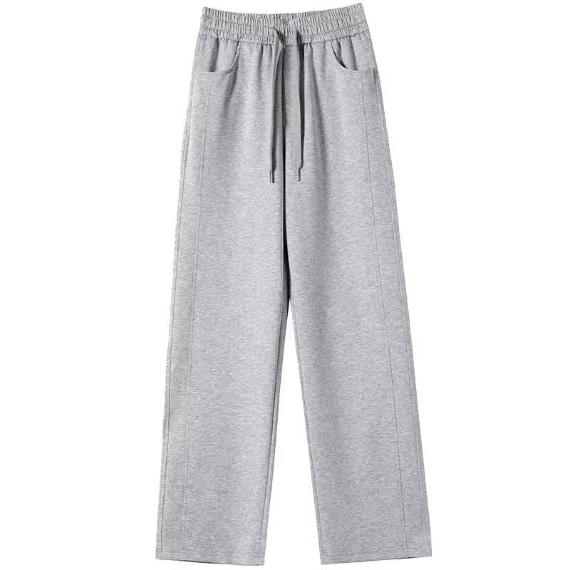 Women's Gray Slim Wide-Leg Sweatpants: Spring 2025 Casual Draped Sports Trousers