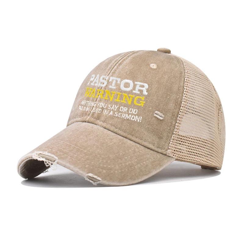 New Embroidered PASTOR Washed Distressed Cotton Mesh Baseball Caps Hip Hop Men Adjustable Trucker Cap Women's Snapback Dad Hat