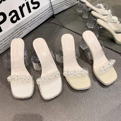 Transparent Sandals Women's High Heels Summer 2025 New Women's Shoes High Fashion Versatile Crystal Thick Heel Cool Slippers