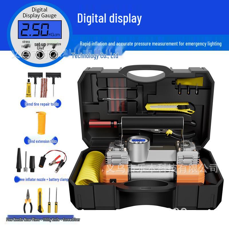 150W Dual Cylinder Car Air Pump - Automatic Stop High-Pressure Inflatable for Tires