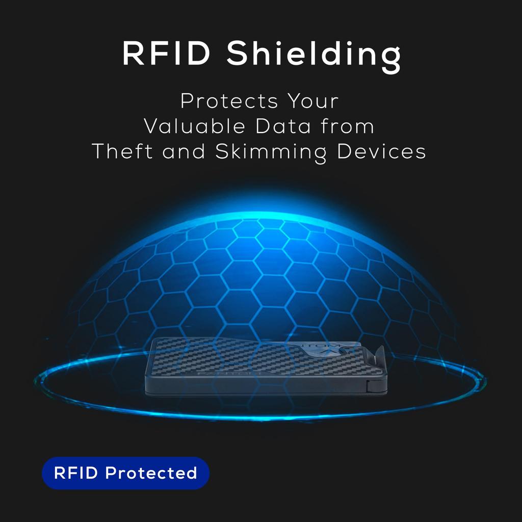 Carteira FANTOM X para leque de cartões, Porta-cartões de alumínio RFID, Fibra de carbono, Extra fina, Capacidade para 4-7 cartões, Carteira minimalista de alumínio para leque de cartões, Fantom