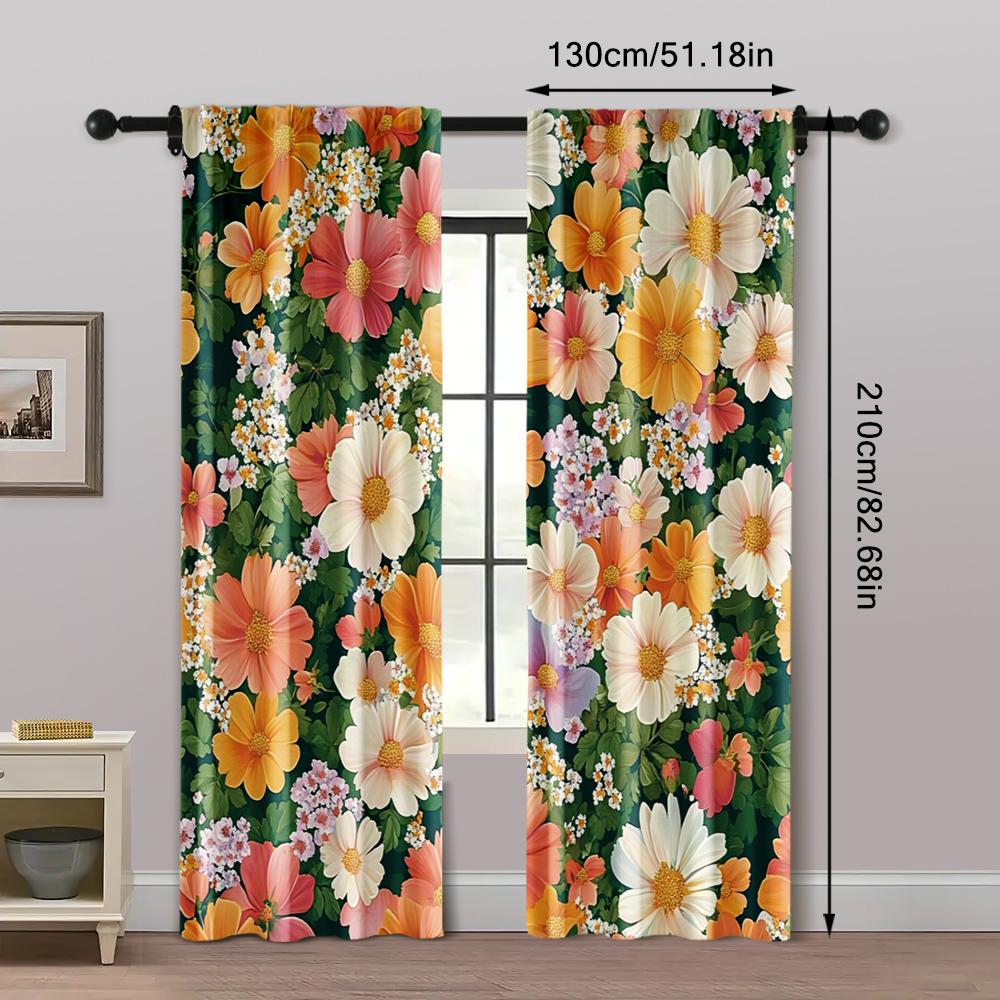2pcs, Curtain Cloth 2D Print Beautiful Flowers Polyester (without Rod) Thermal Insulation, and Room Darkening Functions Perfect