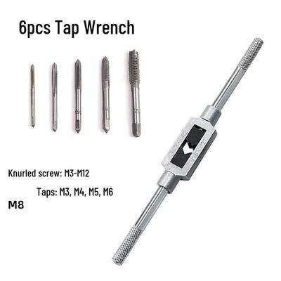 Eight-Piece Hand Tap and Threading Wrench Set with Full Threading Reamers