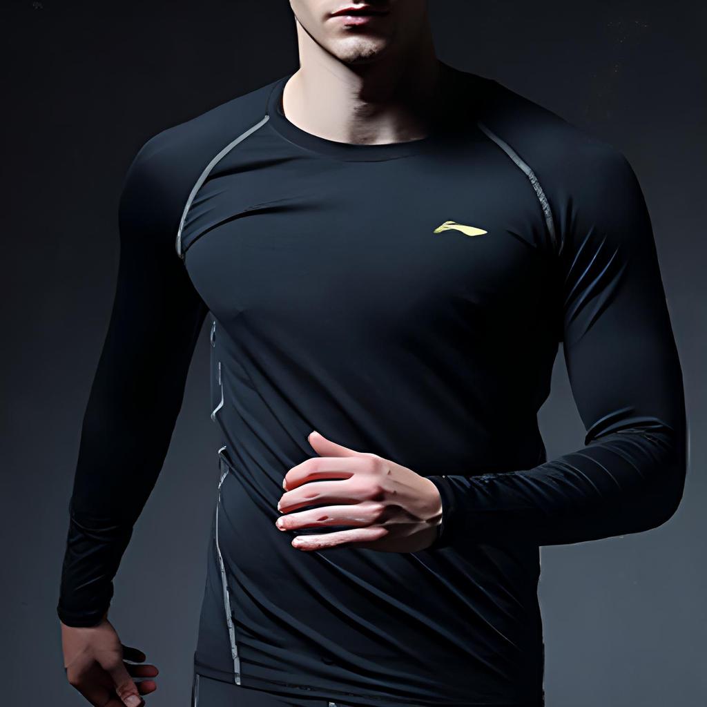Li-Ning Pullover Long Sleeve Solid Color Compression Fitness Shirt Men tops Gray AUDM155-3
