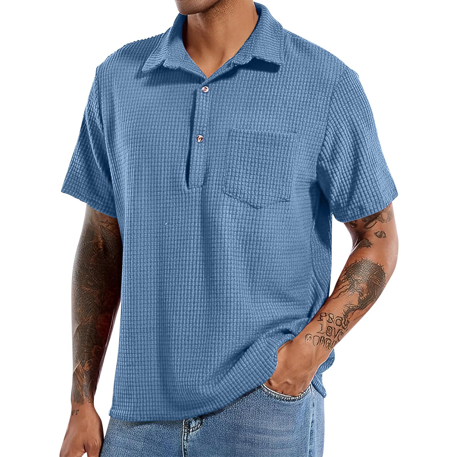 

Мужская рубашка для гольфа, повседневная спортивная, с V-образным вырезом, ребристый воротник, с коротким рукавом, модная, повседневная, однотонная, однотонная, весна-лето, стандартная посадка XL синий