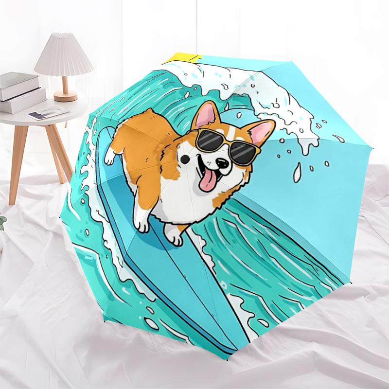 1pc Surfing DogAutomatic Open/close Folding Umbrella, Compact Portable Travel Umbrella, Perfect Birthday/Holiday, Cute Umbrella, Durable Construction