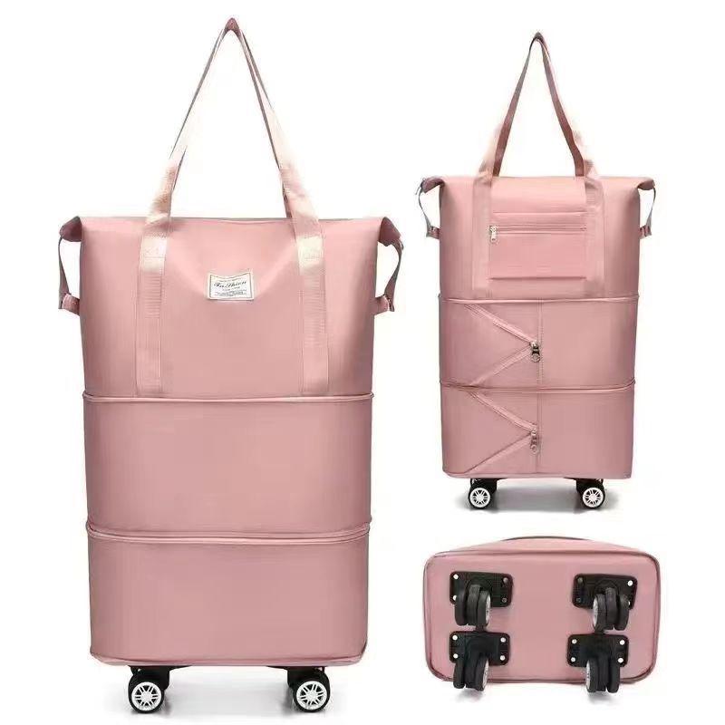 Women's Large Capacity Foldable Travel Bag with Wheels and Telescopic Handle