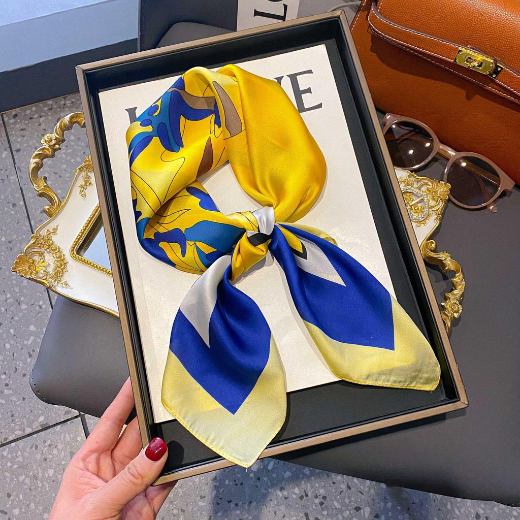 Blue Silk Retro Women's Scarf for Spring & Autumn