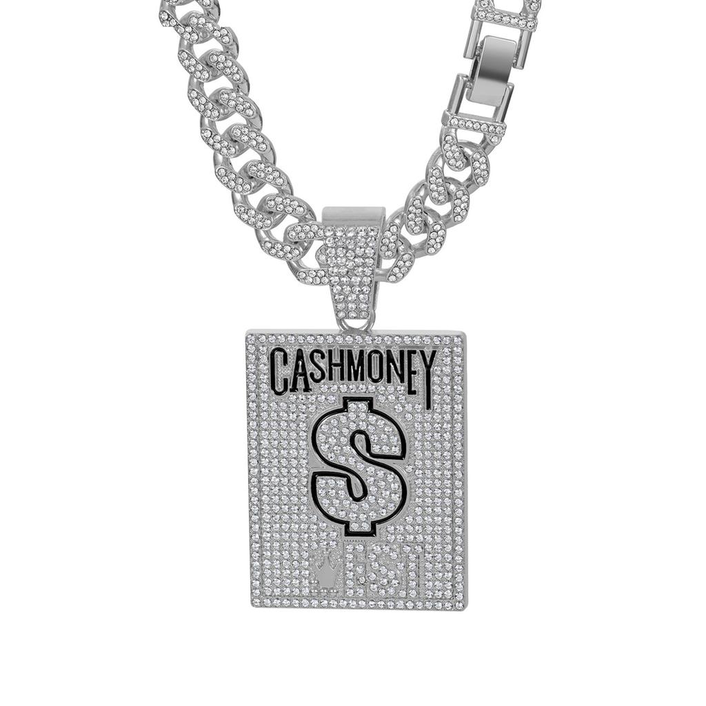 American CASH MONEY Dollar Sign Square Plate Dripping Oil Letter Necklace Pendant Cuban Chain