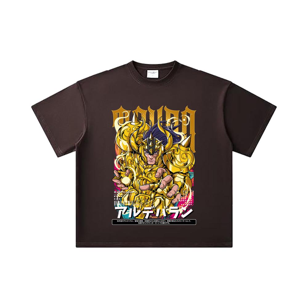 260 GSM Double Yarn 32 Count 100% Cotton Saint Seiya V27 Tauro Print Unisex Heavy Cotton T Shirt