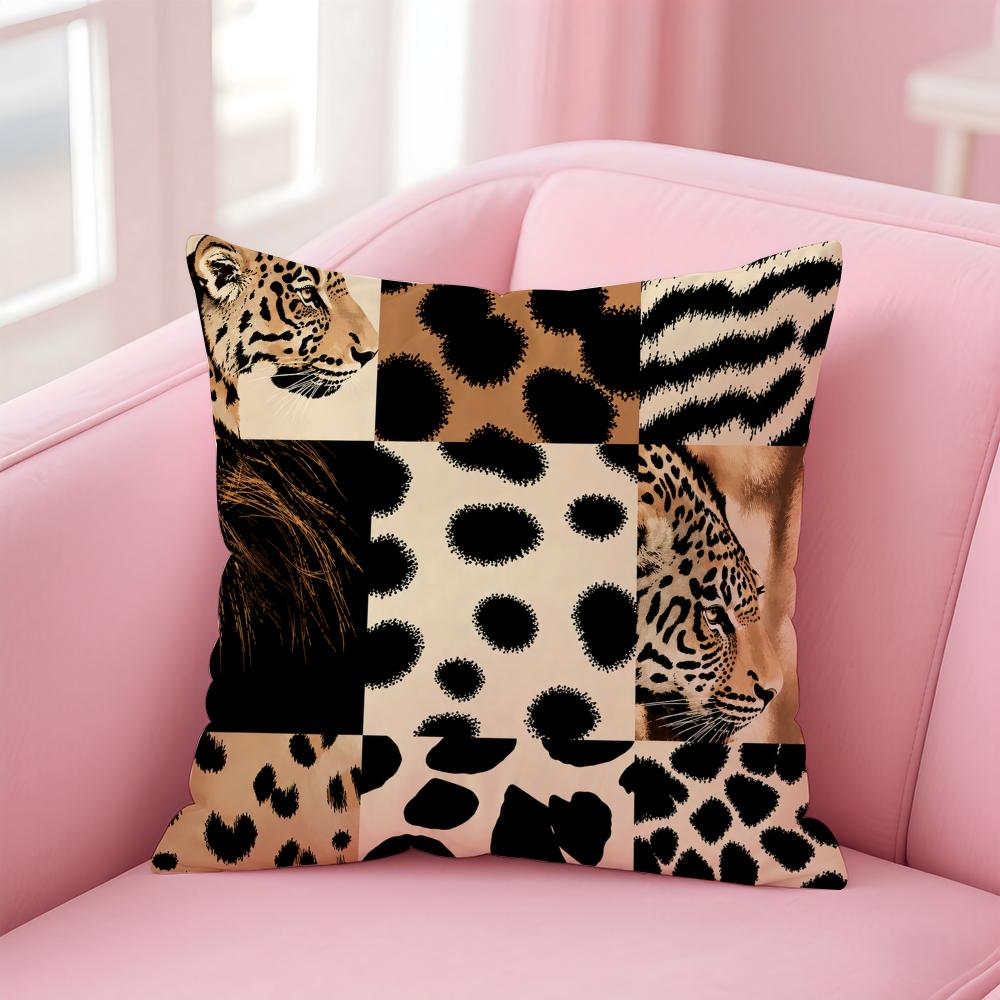 Leopard Tiger Giraffe Zebra Cushion Cover Short Plush Soft DoubleSided Printing Pillow Case Cozy Sofa Bedroom Home Decor Gift