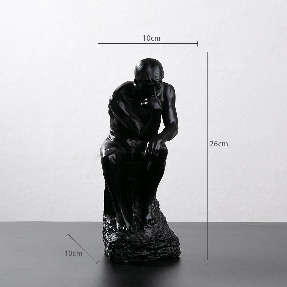 Статуя Родена «Мыслитель» Фигурка из смолы Творческая фигурка Созерцатель Скульптура Декор Гостиная Кабинет Офис Декор Дома as shown чёрный