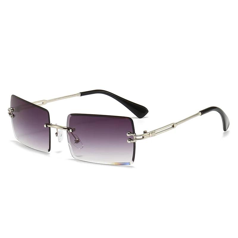 Vintage Brown Square Sunglasses Woman Luxury Brand Small Rectangle Sun Glasses Female Gradient Mirror Rimless Oculos De Sol