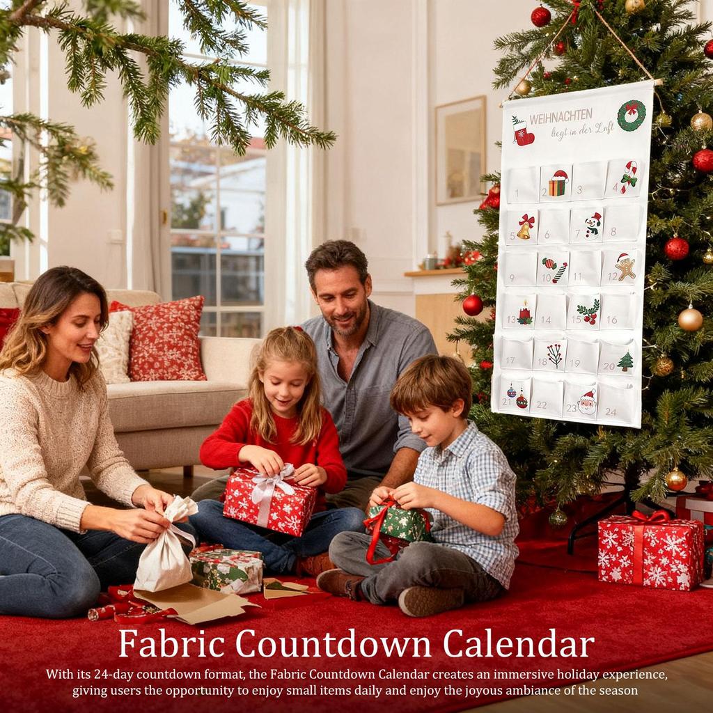 Christmas Countdown Pocket Calendar Reusable Holiday Fabric Storage Bag 24 Pockets Christmas Advent Countdown Calendar 2025
