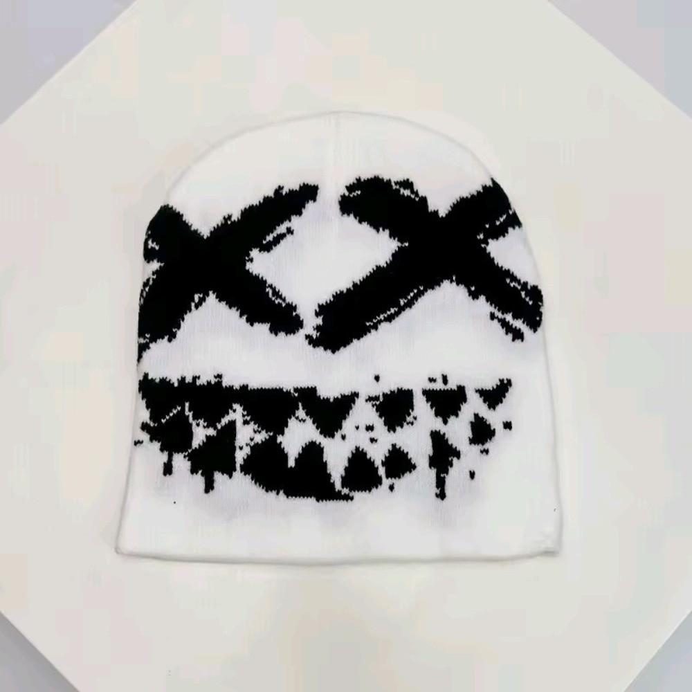Elastic Jacquard Woolen Hat Halloween Black White Pullover Cap Personality Y2K Knitted Hat Gifts