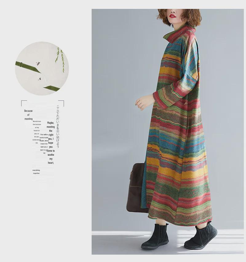 2023 Autumn Korean Style Loose Plus Size Irregular Stripe Long Sleeve Dress