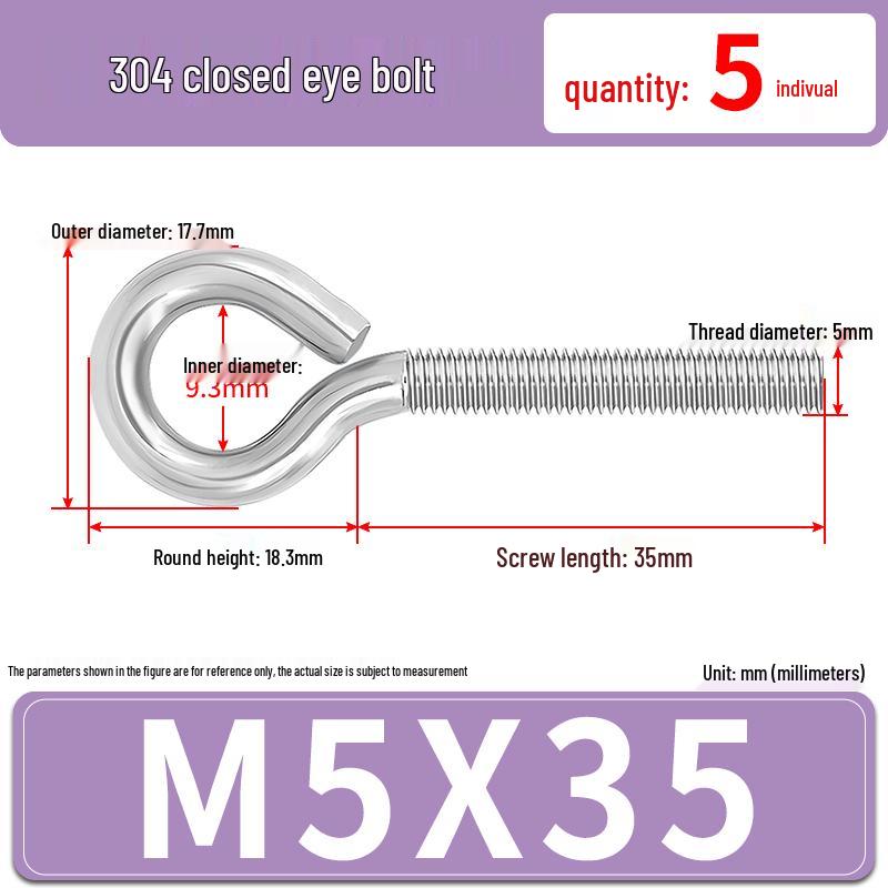 304 Stainless Steel Eyebolt with Ring Hook – Machine Thread Closed Eye Bolt (M4 M5 M6 M8)