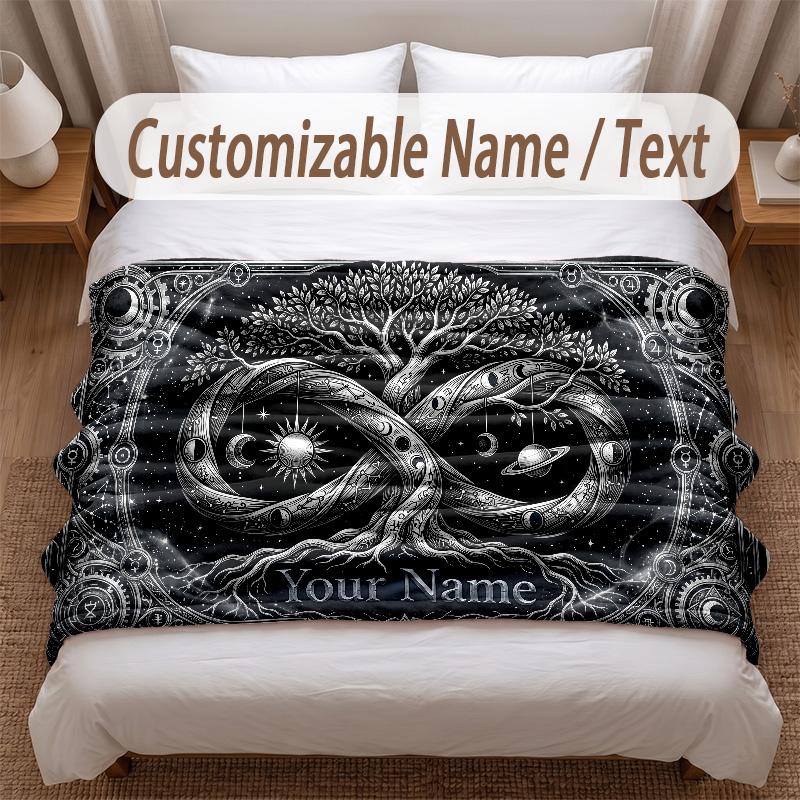 Tree of Life Theme Soft Blanket Personalized Custom Name Text Print Warm Blanket Home Sofa Bedroom Decor