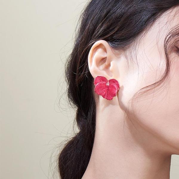 1 Paar Retro Rosa Blau Tropfen Glasierte Blume Ohrringe Weibliche Blütenblatt Ohrringe Süße Schmuck Zubehör