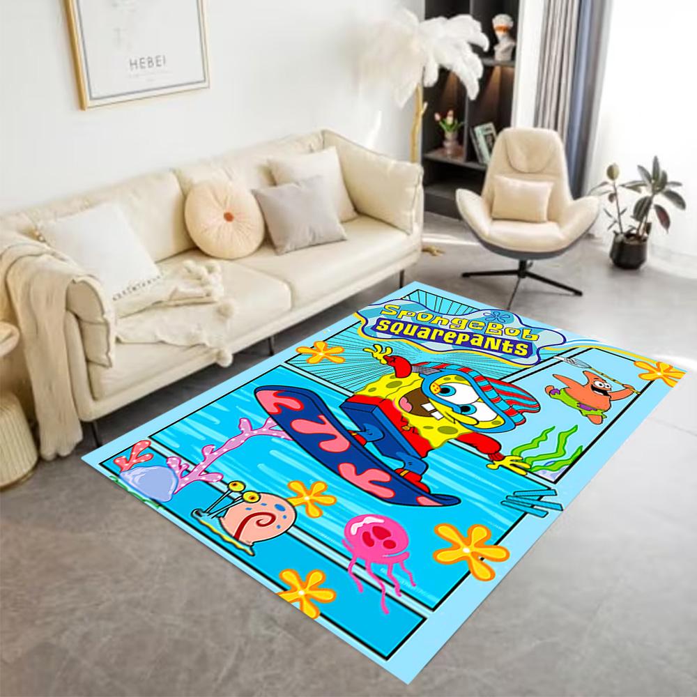 Yellow Spongebob Happiness Area Rug Design for Foyer Dining Room Study room Hallway Anti-slip Rug Decorate Offices