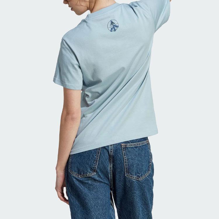Adidas Change Through Graphic Tee Floral Print Sports Casual Short Sleeve T-Shirt Women Tops Blue IM4271