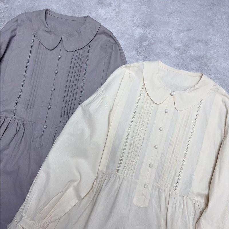 Johnature Japanische Kleider Damen Frühling Lässig Basis Umlegekragen Locker Einfarbig Damenkleider