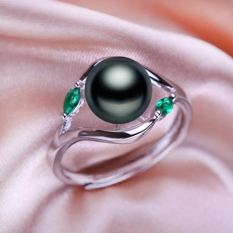 

Кольца SENIKO с натуральным пресноводным жемчугом для женщин, модное женское кольцо с зеленым кристаллом в форме листа, ювелирные изделия с жемчугом, регулируемое кольцо чёрный