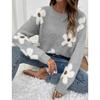 Hooded Round Neck Long Sleeved Sweater with Floral Jacquard Pattern for Autumn Women