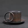 Handcrafted Ceramic Coffee Cup and Saucer Set 7.4 Oz Mug with Unique Handle Rustic Glazed Finish Modern Design for Espresso Tea