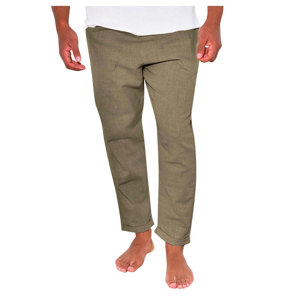 Men's Casual Linen Pants Loose Straight Summer Beach Yoga Pants Breathable Sweatpants