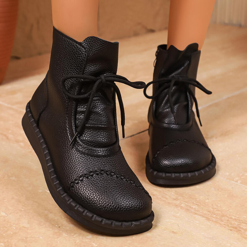 Fashion Retro Side Zip Brown Ankle Boots Women 2025 Winter Vintage Soft Sole Black Boots Comfort Light Weight Non Slip Mom's Shoes
