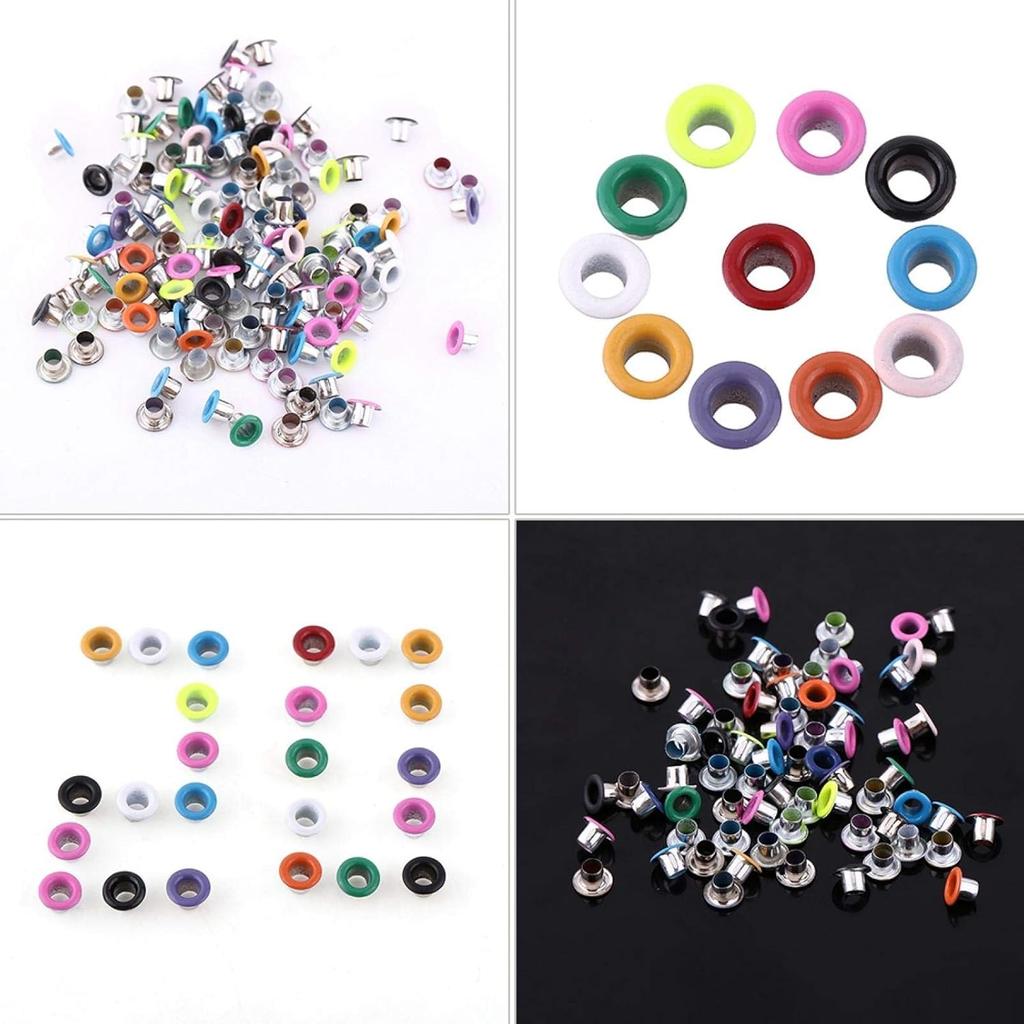 Metal Eyelets, 500Pcs Mixed Colors 3mm Round Scrapbooking Eyelets Grommet Kit, Grommet Eyelet Pliers Kit for Fabric, Tarps, Leather, Belt with
