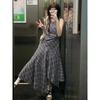 Sleeveless irregular plaid vest dress children's summer casual women's new small temperament long dress