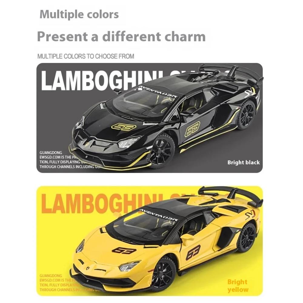 1/24 Scale Lamborghini Aventador SVJ63 Alloy Sports Car Diecast Metal Model Sound & Light Pull Back Childrens Toy Exquisite Decoration