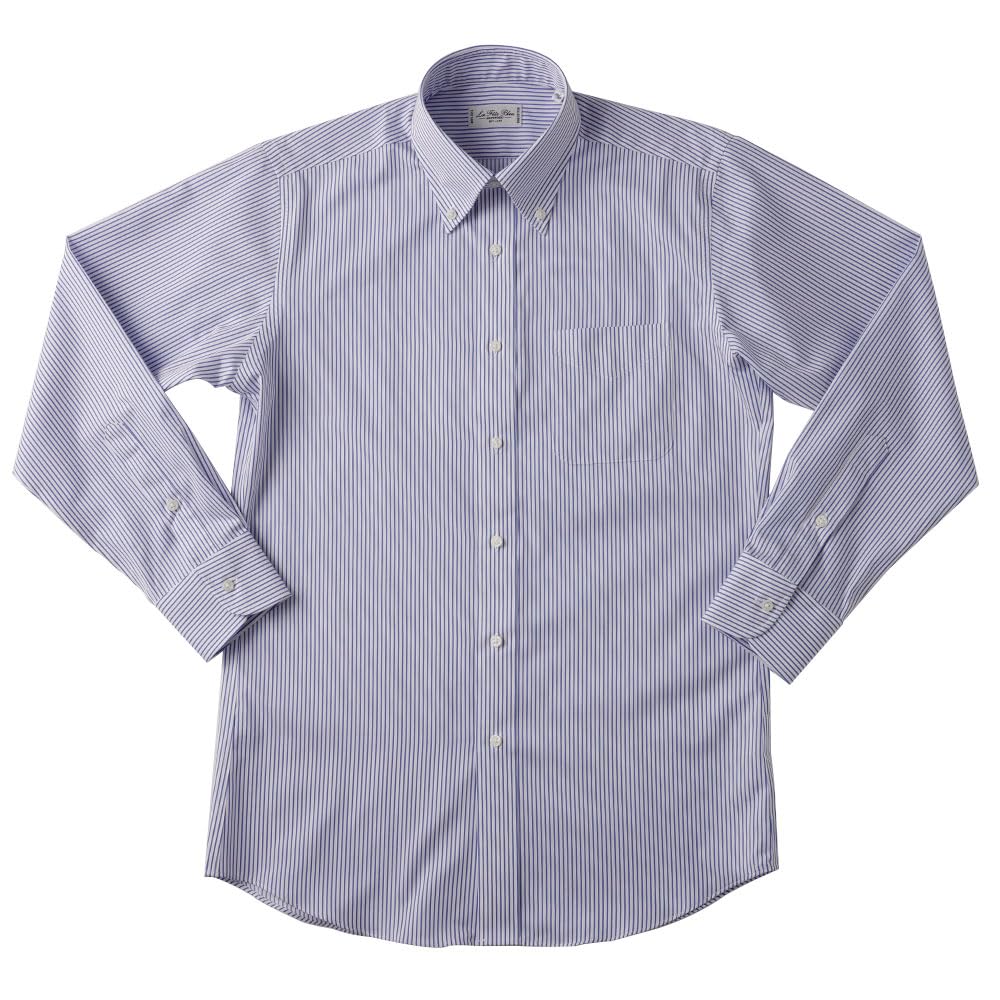HITOYOSHI Easy Care Shirt Long Sleeve 10 Sizes Hitoyoshi Dress Shirt Cotton LB-B3 [Button Down/Blue Stripe/40-82] Men's 100%