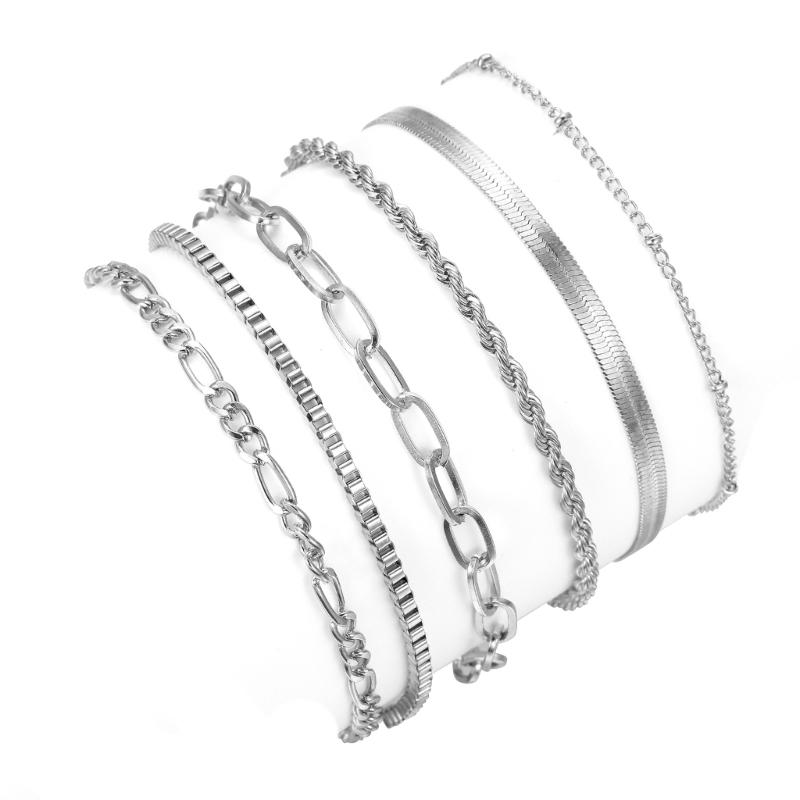 6 Pieces Waterproof 14K Gold Plated Stackable Bracelets for Women Dainty Cuban Link Paperclip Chain Jewelry Set