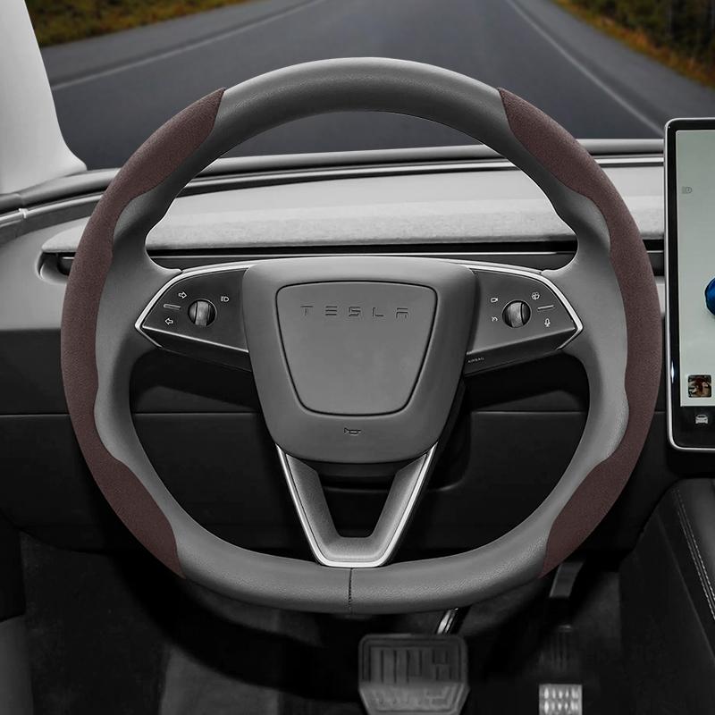 Suitable for Tesla Anti-Slip Buckle Segmented Suede Steering Wheel Cover Suitable for Model 3 Highland 2024 Y X S Juniper Cybertruck Accessories