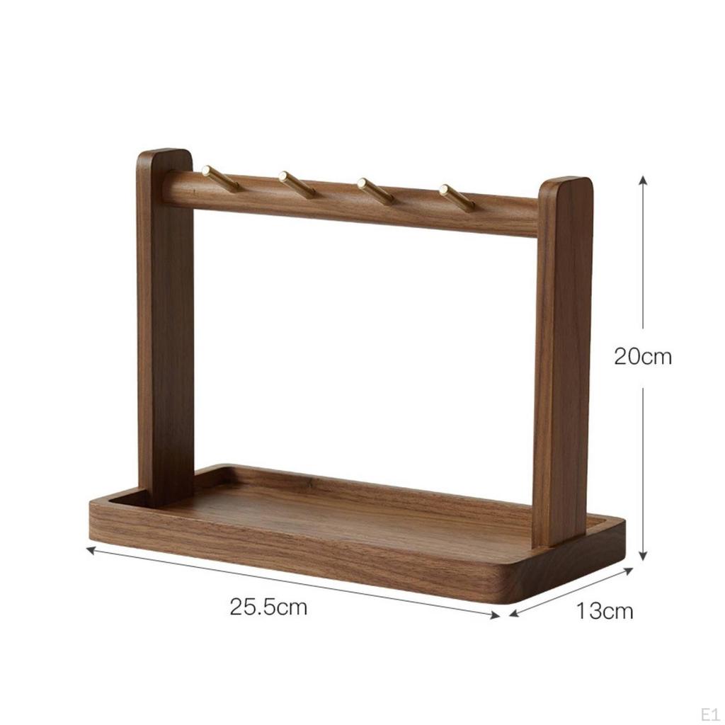 Valet Tray with Hanging Rod Walnut Key Organizer Holder Stand MultiFunction Wooden