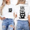 No Talkie Before Coffee Print T-shirt Short Sleeve Casual Top Summer Women Black Cat Kawaii Streetwear Graphic Tees Shirt Tops