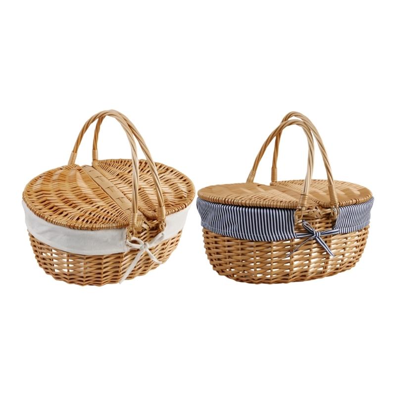 Handwoven Wicker Basket Suitable for Kids Picnics Decorating and Storage with Washable Liner Double Lid Dust Proof