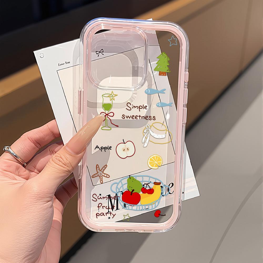 2 IN 1 Pink Flower Clear Phone Case For iPhone 16 Pro Case For iPhone 11 12 13 14 15 17 Pro Max 17 Air Soft Shockproof Cover