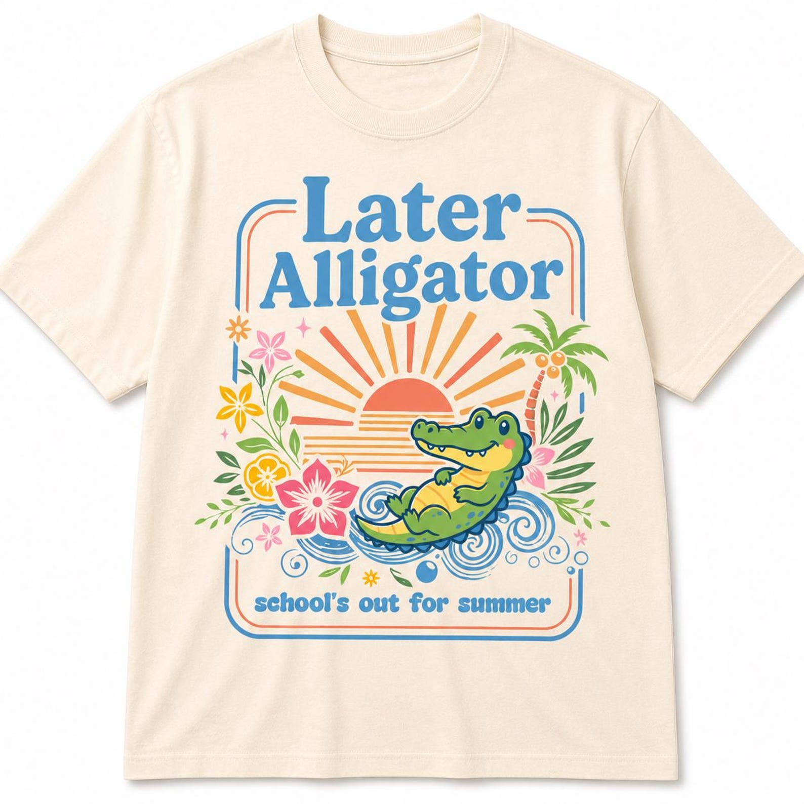 Retro Alligator Summer Shirt, Teacher Vacation Graphic Tee 4XL