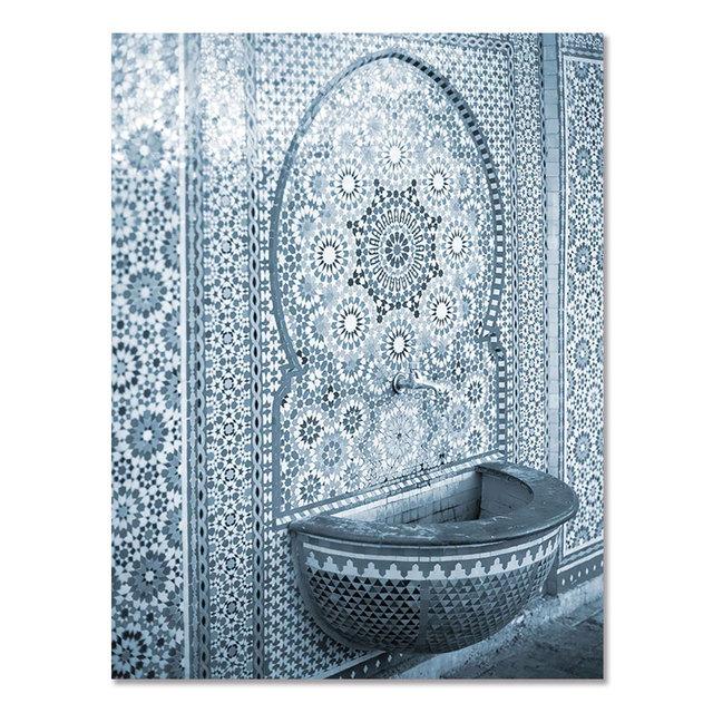 Islamitische Ramadan Decoratie Blauwe Moskee Architectuur Canvas Kunst Schilderij Marokkaanse Muur Print Landschap Poster Decoratieve Foto's