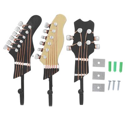 3pcs Wall Hooks Decorative 25kg Load Guitar Shape Environmental Resin Wall Hook for Hallway Living
