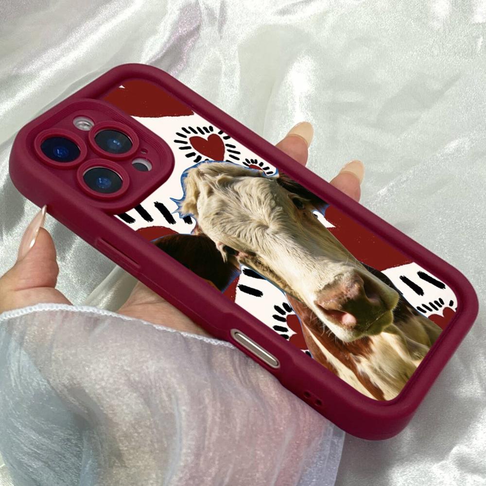 JT431 Portrait of a funny cow for iPhone 17 16 15 14 13 Pro Max Samsung S26 S25 Ultra A17 A07 A56 A16 Xiaomi 15T Redmi 15c Note 14 13 Soft Case