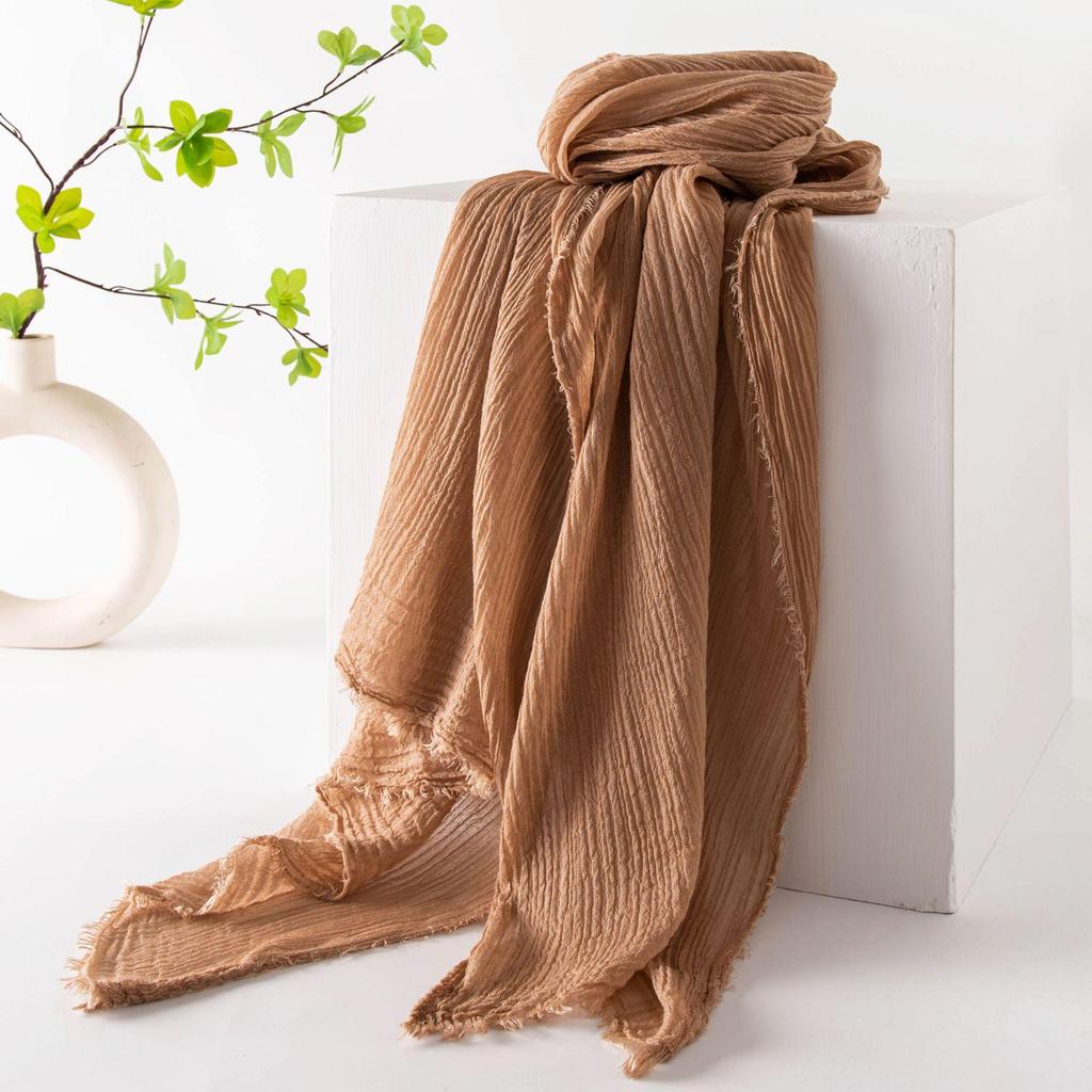 Spring & Summer Lightweight Sunscreen Shawl: Imitation Cotton-Linen, High-End Silk Gauze Scarf, Solid Color for Women