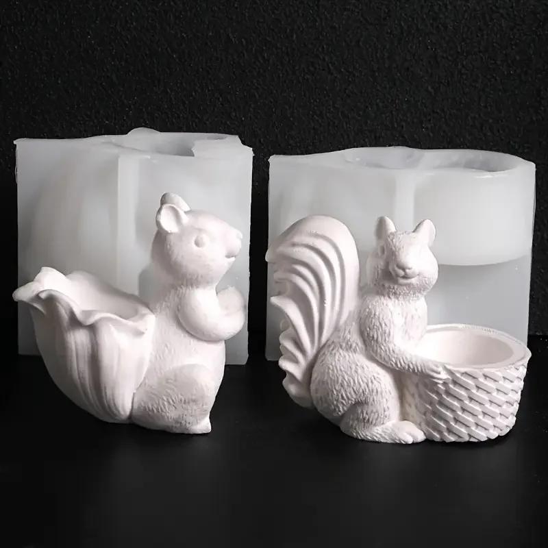 3D Mini Squirrel Silicone Mold Basket Design Flexible Resin for DIY Crafts Desktop Decoration High-Quality
