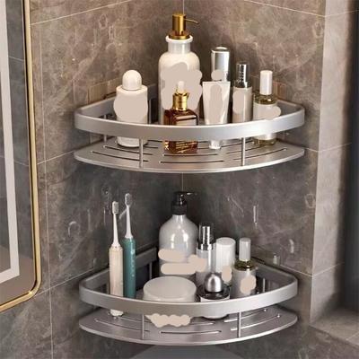1-3PCS Bathroom Shelf No Nail Tripod Space Aluminum Hole No Corner Tripod Suction Tripod Storage Shelf